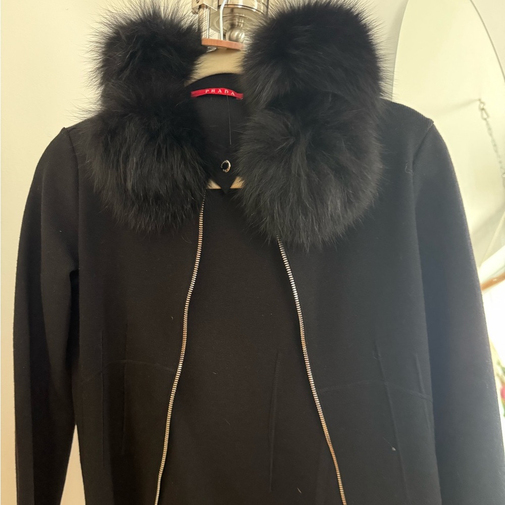 Prada Black Blazer with Luxurious Fur Collar